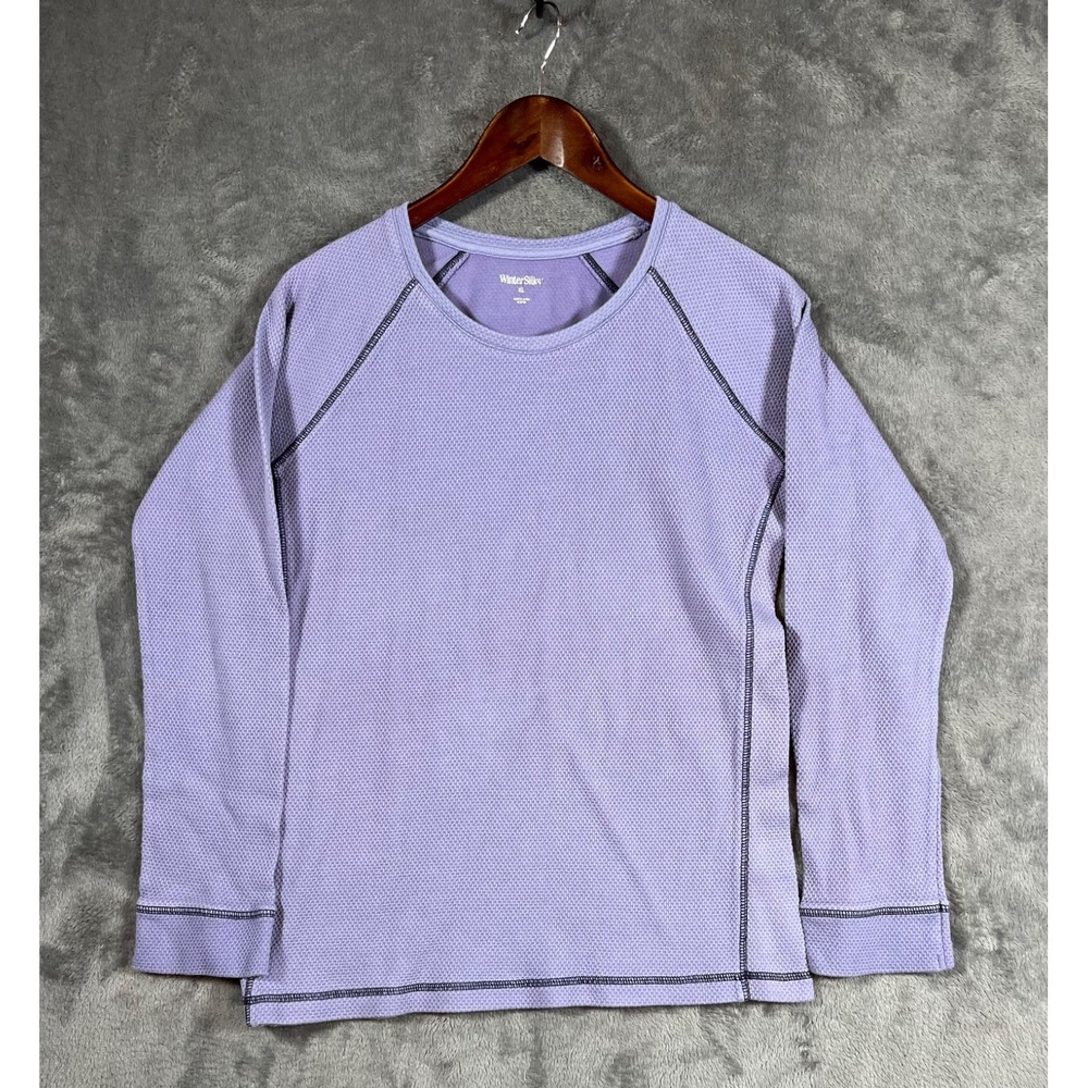 WinterSilks Waffle Knit Thermal Top Womens XL Purple Long Sleeve Tee Cotton Silk